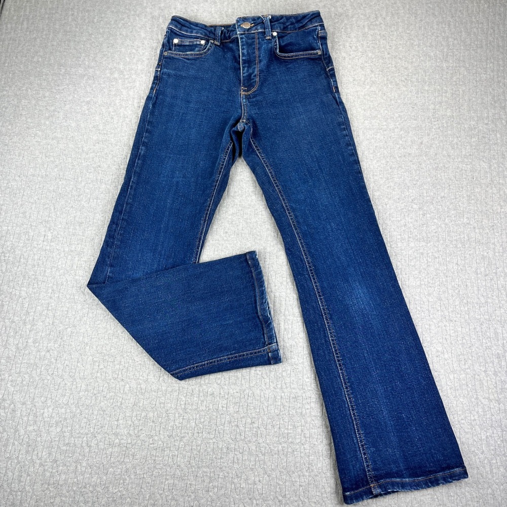 Zara Bootcut Flare Jeans Women 6/25X29 Blue Dark Wash High Rise Stretch Denim